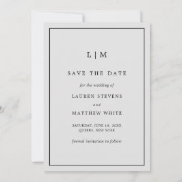 Eenvoudig Lichtgrijs Monogram Elegante Trouwfeest Save The Date