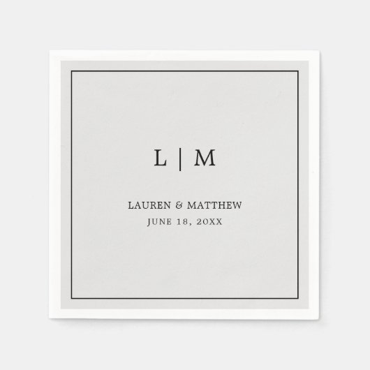 Eenvoudig Lichtgrijs Monogram Elegante Trouwkaart Servet (Voorkant)