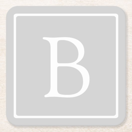 Eenvoudig lichtgrijs monogram kartonnen onderzetters (Voorkant)