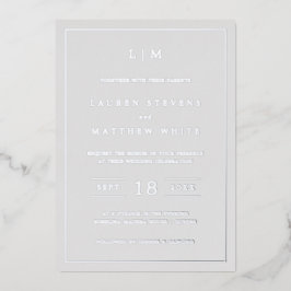 Eenvoudig lichtgrijs monogram legant bruiloft folie uitnodiging