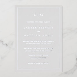 Eenvoudig lichtgrijs monogram legant bruiloft folie uitnodiging
