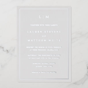 Eenvoudig lichtgrijs monogram legant bruiloft folie uitnodiging