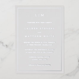 Eenvoudig lichtgrijs monogram legant bruiloft folie uitnodiging