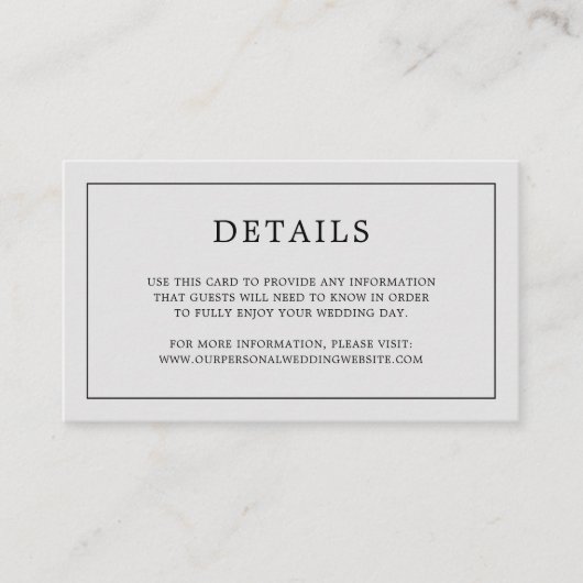 Eenvoudig lichtgrijs monogram legant bruiloft informatiekaartje (Voorkant)