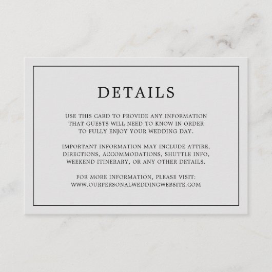 Eenvoudig lichtgrijs monogram legant bruiloft informatiekaartje (Voorkant)