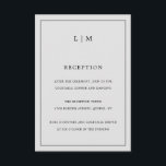 Eenvoudig lichtgrijs monogram legant bruiloft informatiekaartje<br><div class="desc">Eenvoudige Wedding Enclosure-kaart met een modern maar elegant ontwerp met twee Letter-monogram bovenaan en uw ontvangstinformatie omgeven door een dunne rand. Alle ontwerpelementen zijn zwart op een lichtgrijze achtergrond en kunnen in het gereedschap voor het bewerken van het ontwerp worden gewijzigd. Een stijlvol en stijlvol ontwerp dat ideaal is voor...</div>