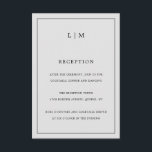 Eenvoudig lichtgrijs monogram legant bruiloft informatiekaartje<br><div class="desc">Eenvoudige Wedding Enclosure-kaart met een modern maar elegant ontwerp met twee Letter-monogram bovenaan en uw ontvangstinformatie omgeven door een dunne rand. Alle ontwerpelementen zijn zwart op een lichtgrijze achtergrond en kunnen in het gereedschap voor het bewerken van het ontwerp worden gewijzigd. Een stijlvol en stijlvol ontwerp dat ideaal is voor...</div>