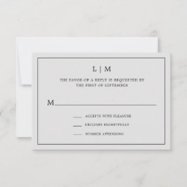 Eenvoudig lichtgrijs monogram legant bruiloft RSVP kaartje