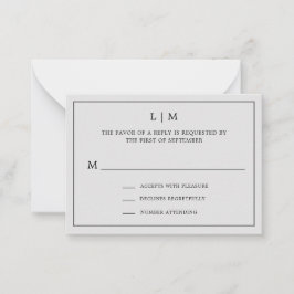 Eenvoudig lichtgrijs monogram mini bruiloft RSVP Notitiekaartje