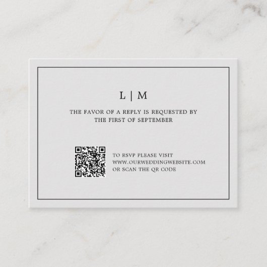 Eenvoudig lichtgrijs monogram QR-code Elegante bru Notitiekaartje (Voorkant)