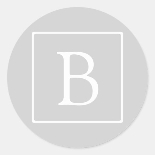 Eenvoudig Lichtgrijs Monogram Ronde Sticker (Voorkant)