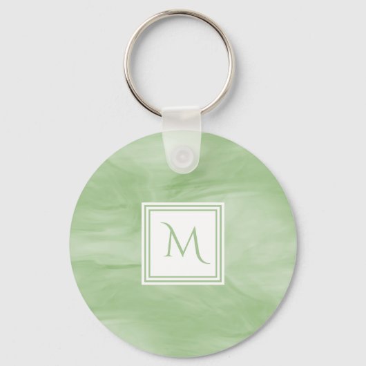 Eenvoudig lichtgroen subtiel marmer modern Monogra Sleutelhanger (Voorkant)
