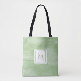 Eenvoudig lichtgroen subtiel marmer modern Monogra Tote Bag