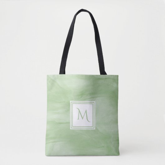 Eenvoudig lichtgroen subtiel marmer modern Monogra Tote Bag (Voorkant)