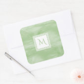 Eenvoudig lichtgroen subtiel marmer modern Monogra Vierkante Sticker (Envelop)