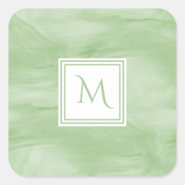 Eenvoudig lichtgroen subtiel marmer modern Monogra Vierkante Sticker