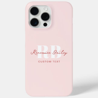 Eenvoudig lichtroze en wit monogram iPhone 15 pro max hoesje