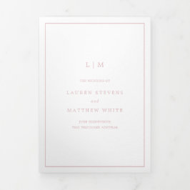 Eenvoudig lichtroze monogram Elegante bruiloft Drieluik Uitnodiging