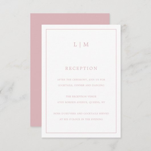 Eenvoudig lichtroze monogram Elegante bruiloft Informatiekaartje (Voorkant / Achterkant)
