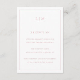 Eenvoudig lichtroze monogram Elegante bruiloft Informatiekaartje