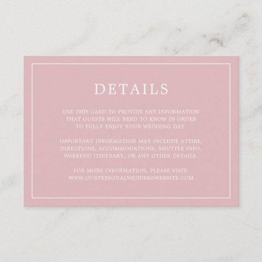 Eenvoudig lichtroze monogram Elegante bruiloft Informatiekaartje (Voorkant)