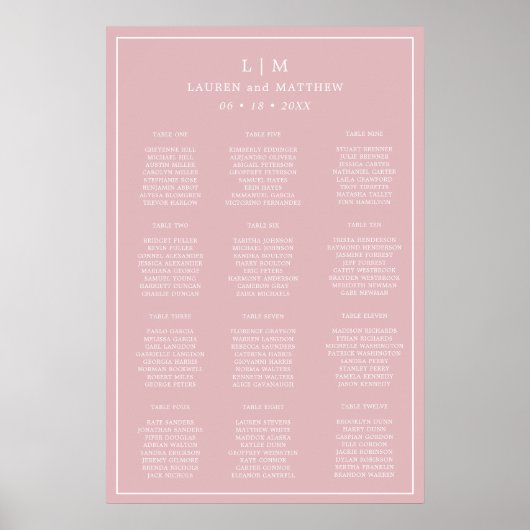 Eenvoudig lichtroze monogram Elegante bruiloft Poster (Voorkant)