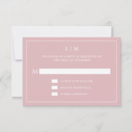 Eenvoudig lichtroze monogram Elegante bruiloft RSVP Kaartje