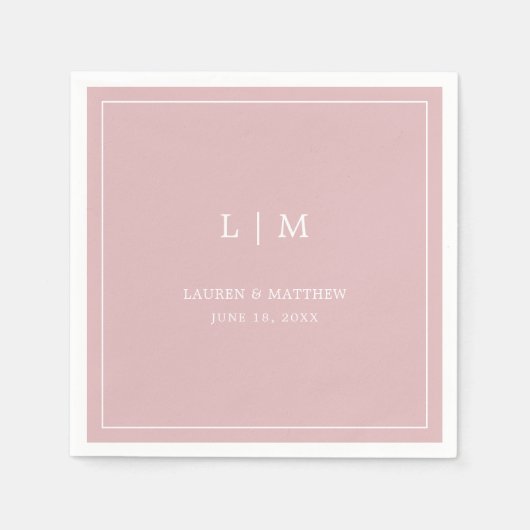 Eenvoudig lichtroze monogram Elegante bruiloft Servet (Voorkant)
