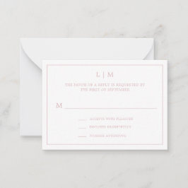 Eenvoudig lichtroze monogram mini bruiloft RSVP Notitiekaartje