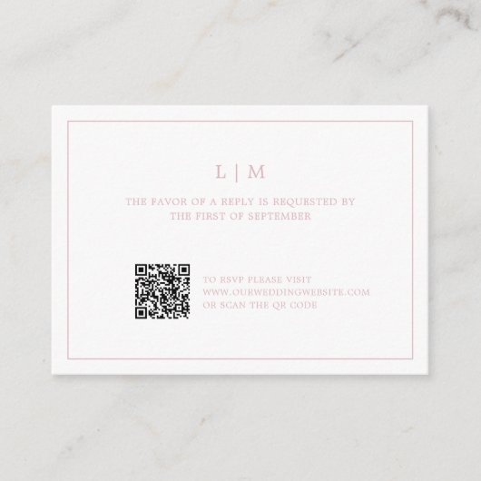 Eenvoudig lichtroze monogram QR-code Elegante brui Notitiekaartje (Voorkant)