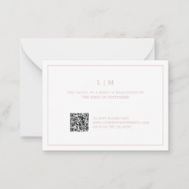Eenvoudig lichtroze monogram QR-code Elegante brui Notitiekaartje