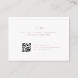 Eenvoudig lichtroze monogram QR-code Elegante brui Notitiekaartje