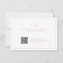 Eenvoudig lichtroze monogram QR-code Elegante brui RSVP Kaartje