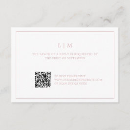 Eenvoudig lichtroze monogram QR-code Elegante brui RSVP Kaartje