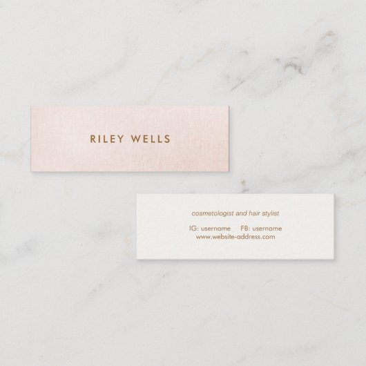 Eenvoudig, lichtroze, stijlvolle, minimalistische  mini visitekaartje (Voorkant / Achterkant)