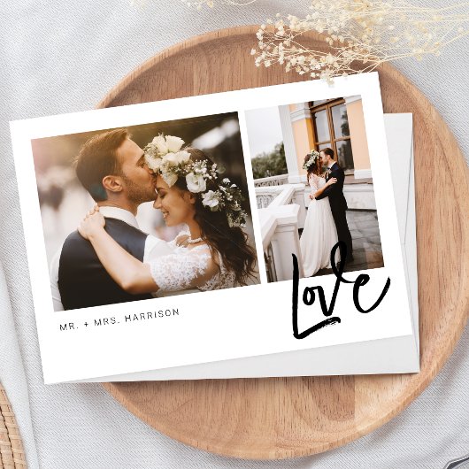 Eenvoudig Liefdes Script 2 Foto's Huwelijk Bedankkaart