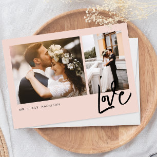 Eenvoudig liefdeshandschrift 2 foto's Huwelijk Bedankkaart