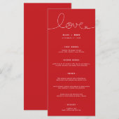 Eenvoudig liefdeshart op rood minimalistisch huwel menu (Voorkant / Achterkant)