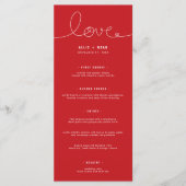 Eenvoudig liefdeshart op rood minimalistisch huwel menu (Voorkant)