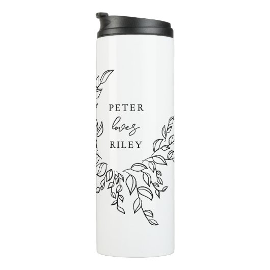 Eenvoudig liefdesscript Botanische Krans Koppels F Thermosbeker (Geroteerd rechts)