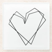 Eenvoudig lijnhart dubbelzwart wit glazen onderzetter (Voorkant)