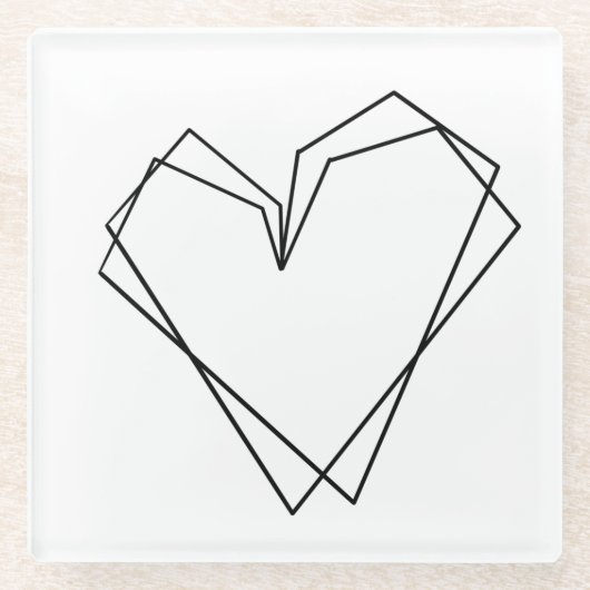 Eenvoudig lijnhart dubbelzwart wit glazen onderzetter (Voorkant)