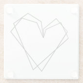 Eenvoudig lijnhart dubbelzwart wit glazen onderzetter (Achterkant)