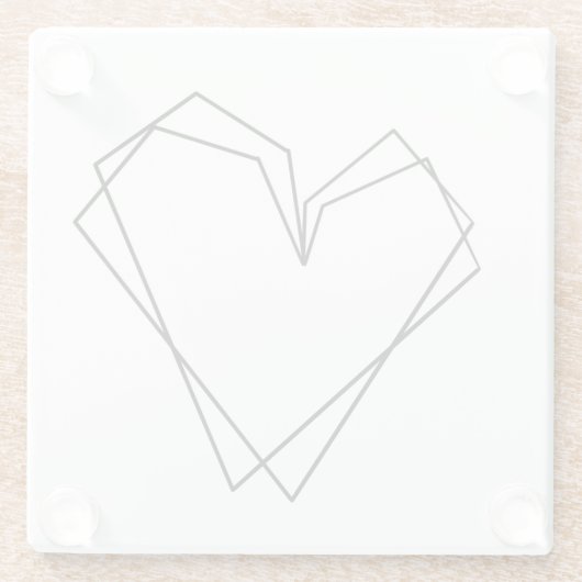 Eenvoudig lijnhart dubbelzwart wit glazen onderzetter (Achterkant)