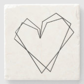 Eenvoudig lijnhart dubbelzwart wit stenen onderzetter (Voorkant)