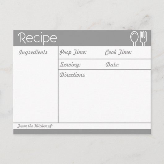 Eenvoudig Lijnloos Grijs Recept Briefkaart (Voorkant)