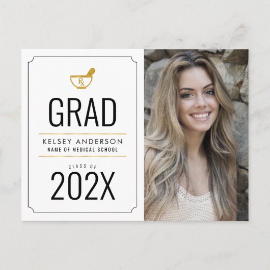 Eenvoudig lijst apotheek afstuderen aankondiging briefkaart (Voorkant)