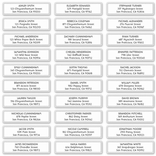 Eenvoudig Lijst Bruiloft Gast Namen Adres Sticker (Voorkant)