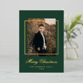 Eenvoudig Lijst Foto groen en goud Folie Feestdagenkaart (Staand Voorkant)