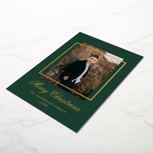 Eenvoudig Lijst Foto groen en goud Folie Feestdagenkaart (Gedraaid)